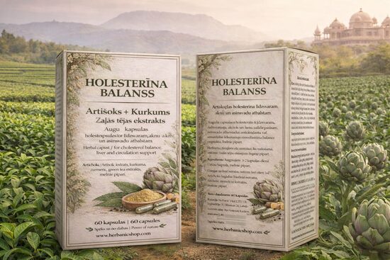 HOLESTARĪNA BALANSS ARTIŠOKS+KURKUMS+ZAĻĀS TĒJAS EKSTRAKTS 60 KAPSULAS